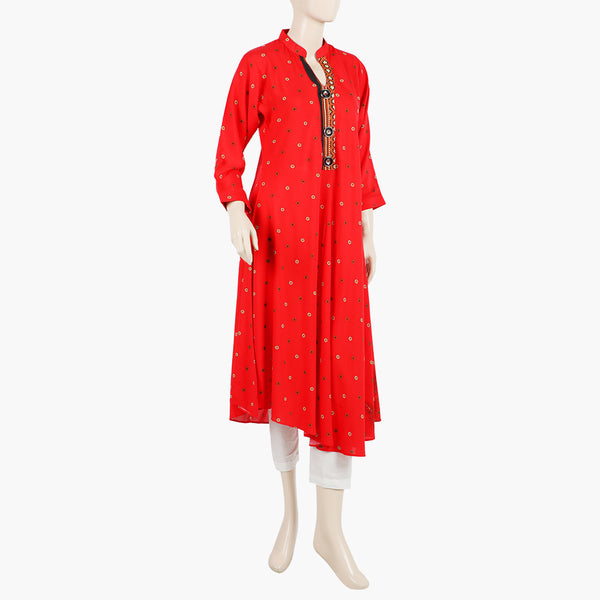 Women's Printed Stitched Kurti - Red
