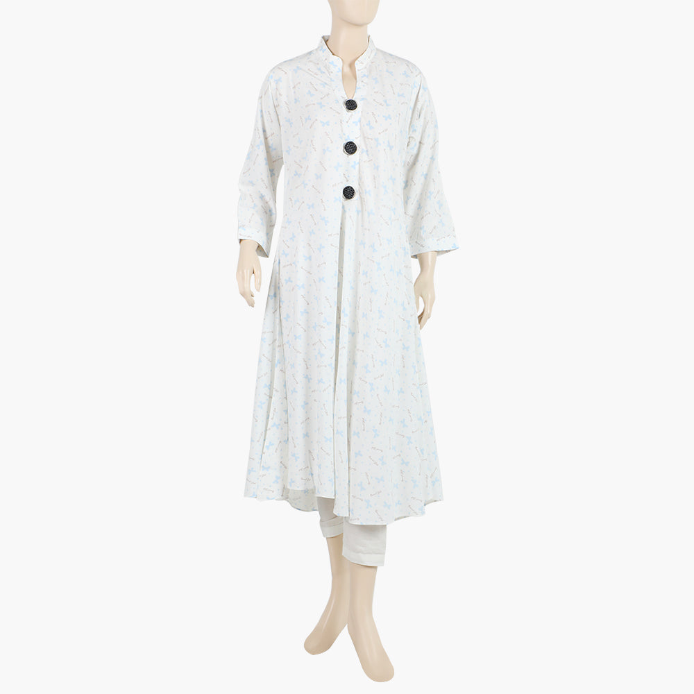 Women's Printed Stitched Kurti - White, Women Ready Kurtis, Chase Value, Chase Value