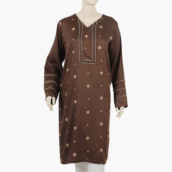 Women's Embroidered Stitched Kurti - Warm Olive, Women Ready Kurtis, Chase Value, Chase Value