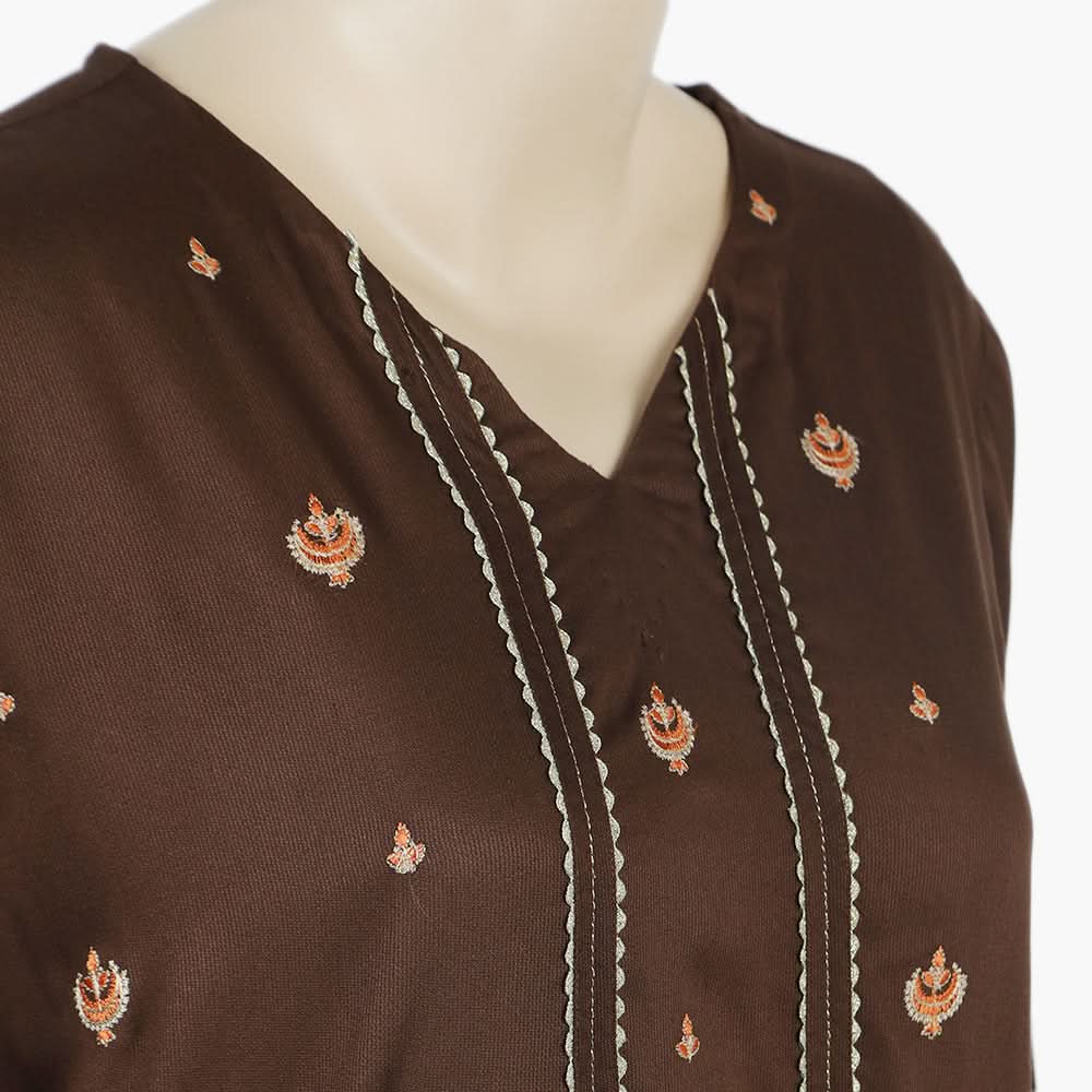 Women's Embroidered Stitched Kurti - Warm Olive, Women Ready Kurtis, Chase Value, Chase Value