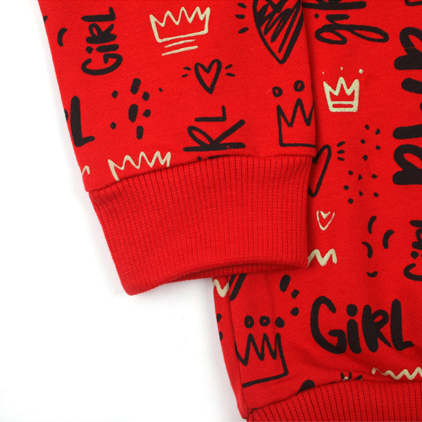 Girls Full Sleeves Hoodie T-Shirt - Red