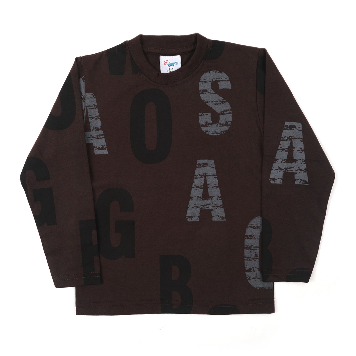 Boys Full Sleeves T-Shirt - Dark Brown, Boys T-Shirts, Chase Value, Chase Value