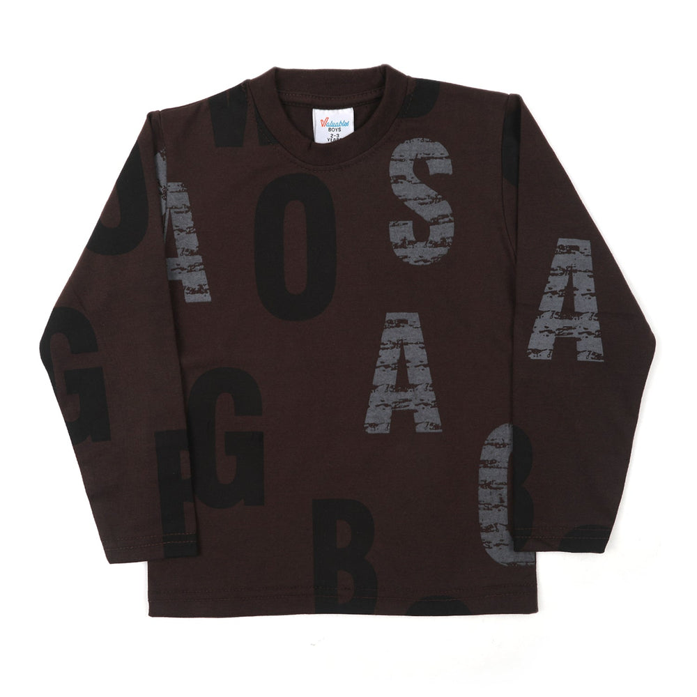 Boys Full Sleeves T-Shirt - Dark Brown, Boys T-Shirts, Chase Value, Chase Value