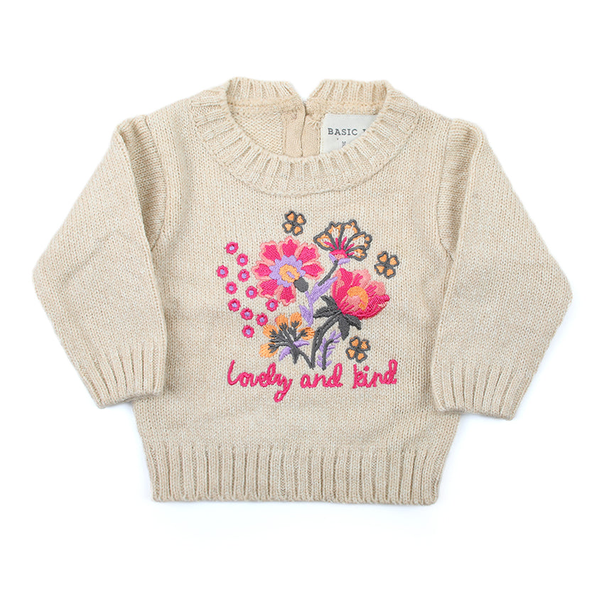 Newbron Girls Full Sleeves Sweater - Fawn