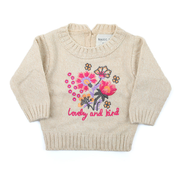 Newbron Girls Full Sleeves Sweater - Fawn