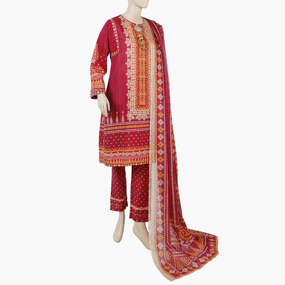 Women's Printed Shalwar Suit - Red, Women Shalwar Suits, Chase Value, Chase Value