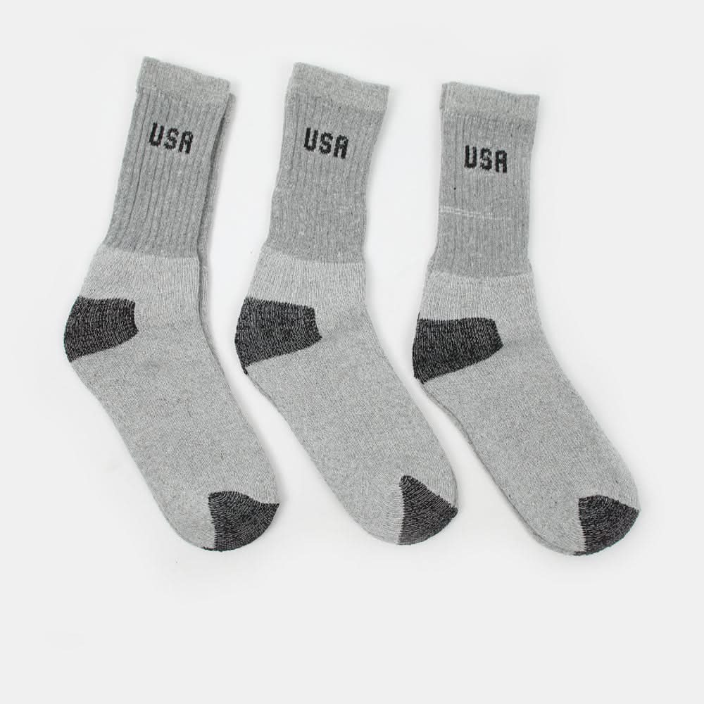 Kids Sports Full Socks 3Pcs - Grey, Boys Socks, Chase Value, Chase Value