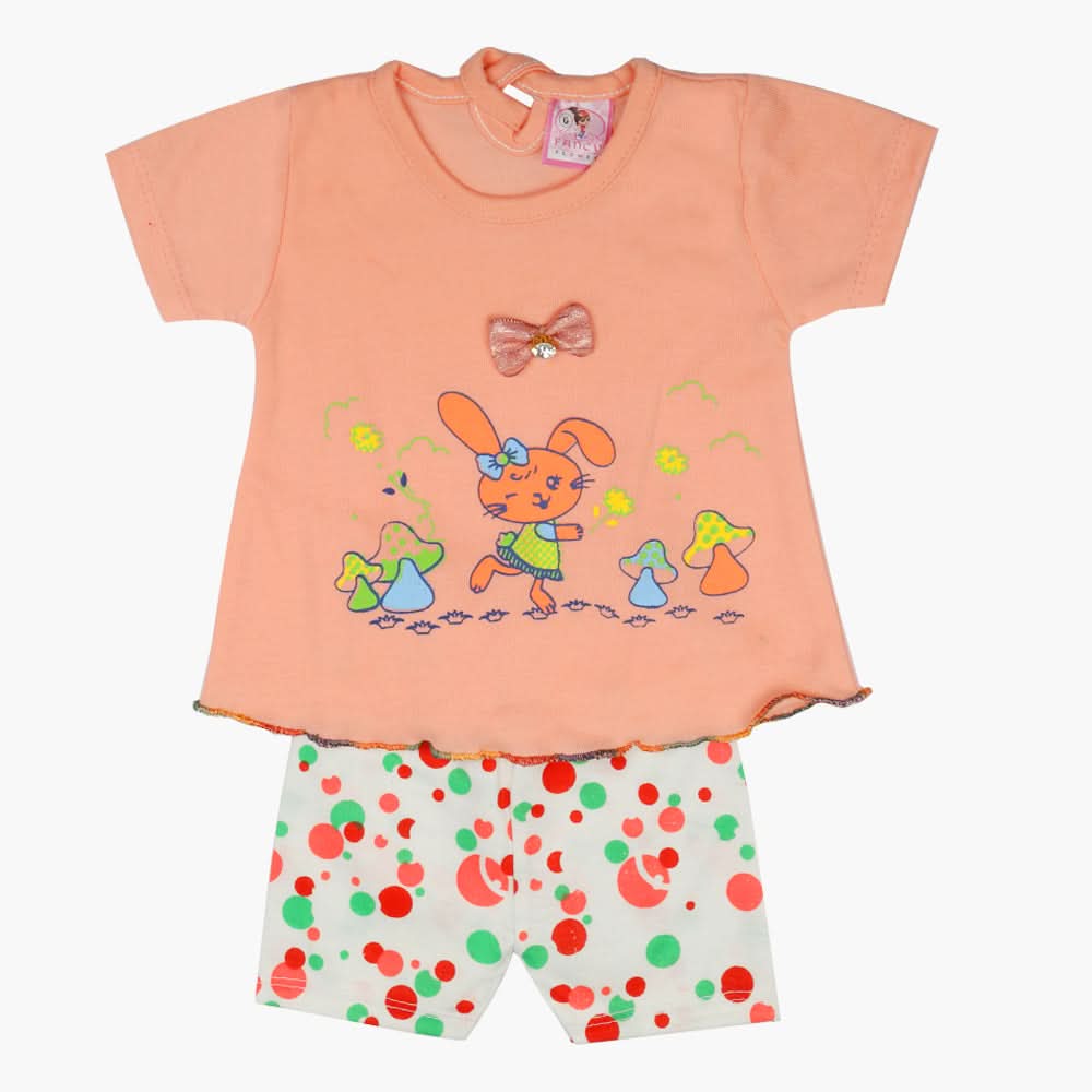 Newborn Girls Half Sleeves Suit - Peach, Newborn Girls Sets & Suits, Chase Value, Chase Value