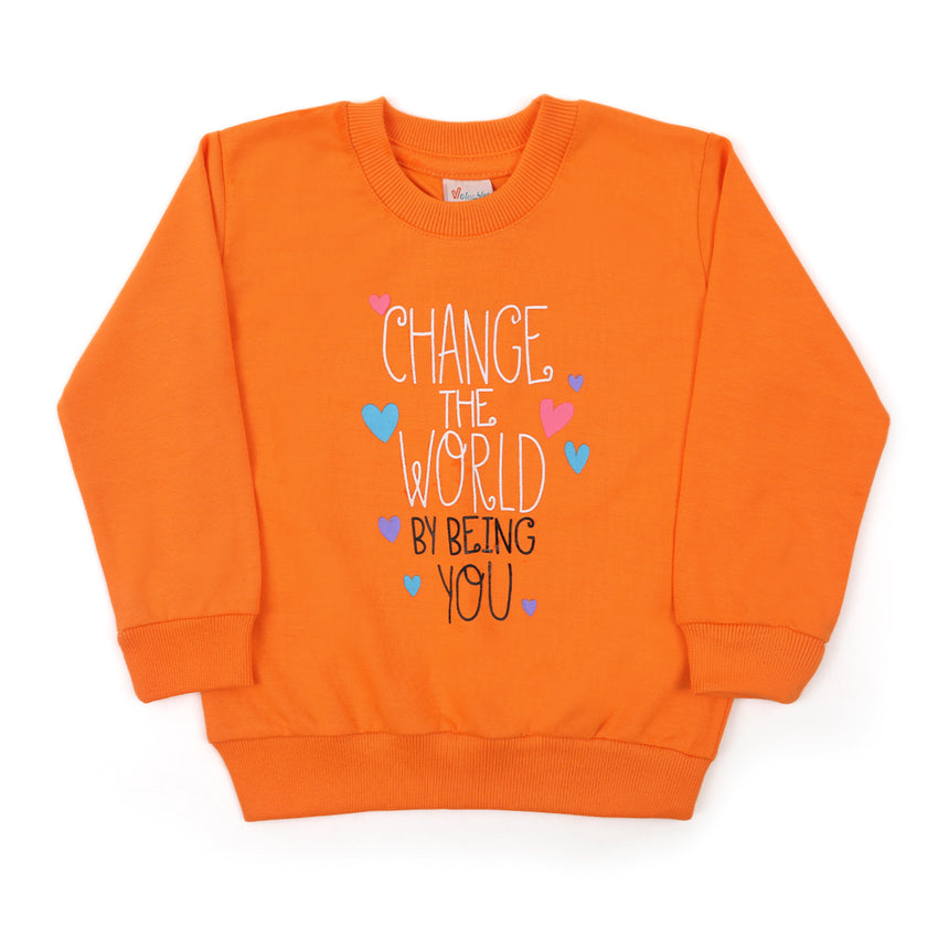 Girls Full Sleeves Sweat Shirt - Orange