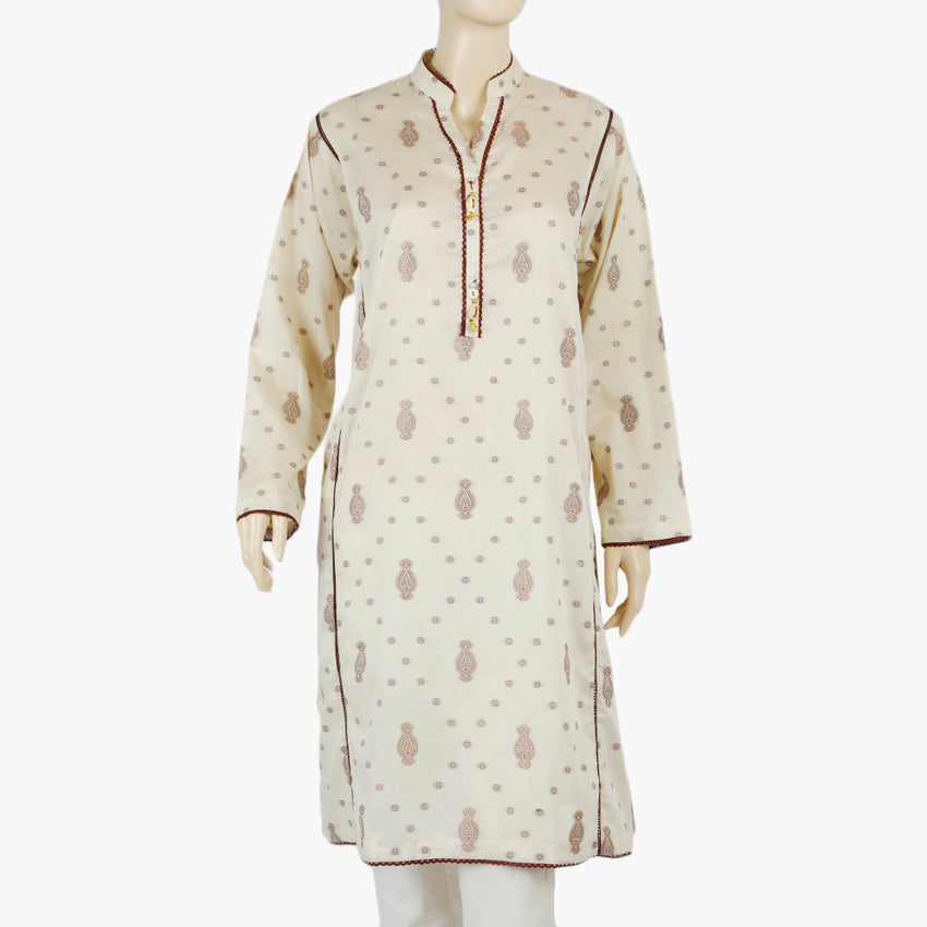 Women's Jacquard Stitched Kurti - Beige, Women Ready Kurtis, Chase Value, Chase Value