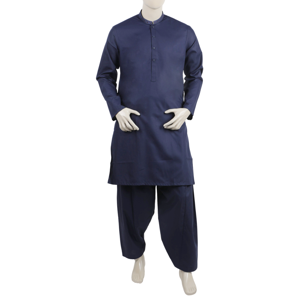 Valuables Men Embroidered Shalwar Suit - Navy Blue, Men's Shalwar Kameez, Chase Value, Chase Value