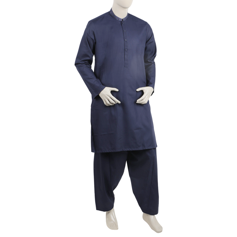 Valuables Men Embroidered Shalwar Suit - Navy Blue, Men's Shalwar Kameez, Chase Value, Chase Value
