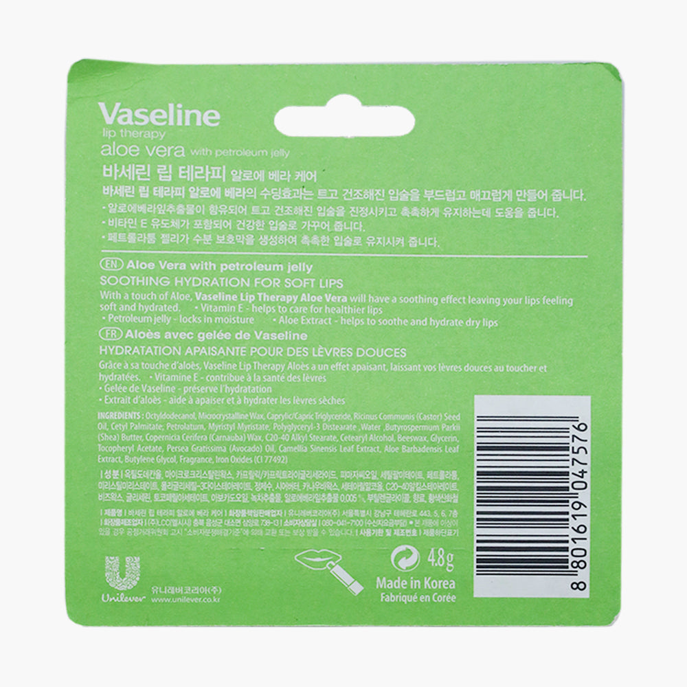 Vaseline Lip Therapy Lip Balm Aloe Vera, 4.8g, Creams & Lotions, Vaseline, Chase Value