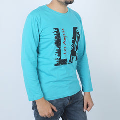 Men's Round Neck Full Sleeves T-Shirt - Sea Blue, Men's T-Shirts & Polos, Chase Value, Chase Value