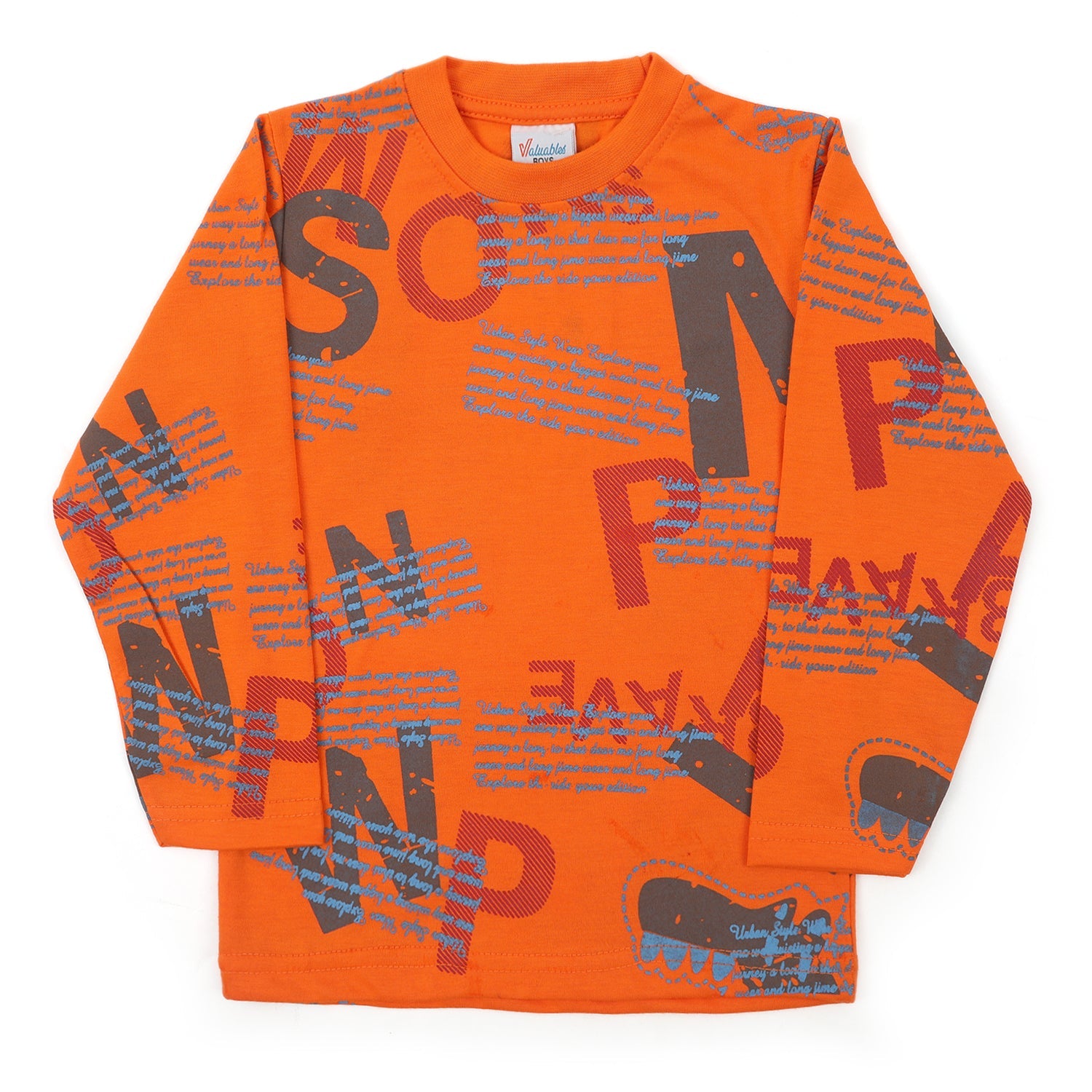 Boys Full Sleeves T-Shirt - Orange, Boys T-Shirts, Chase Value, Chase Value