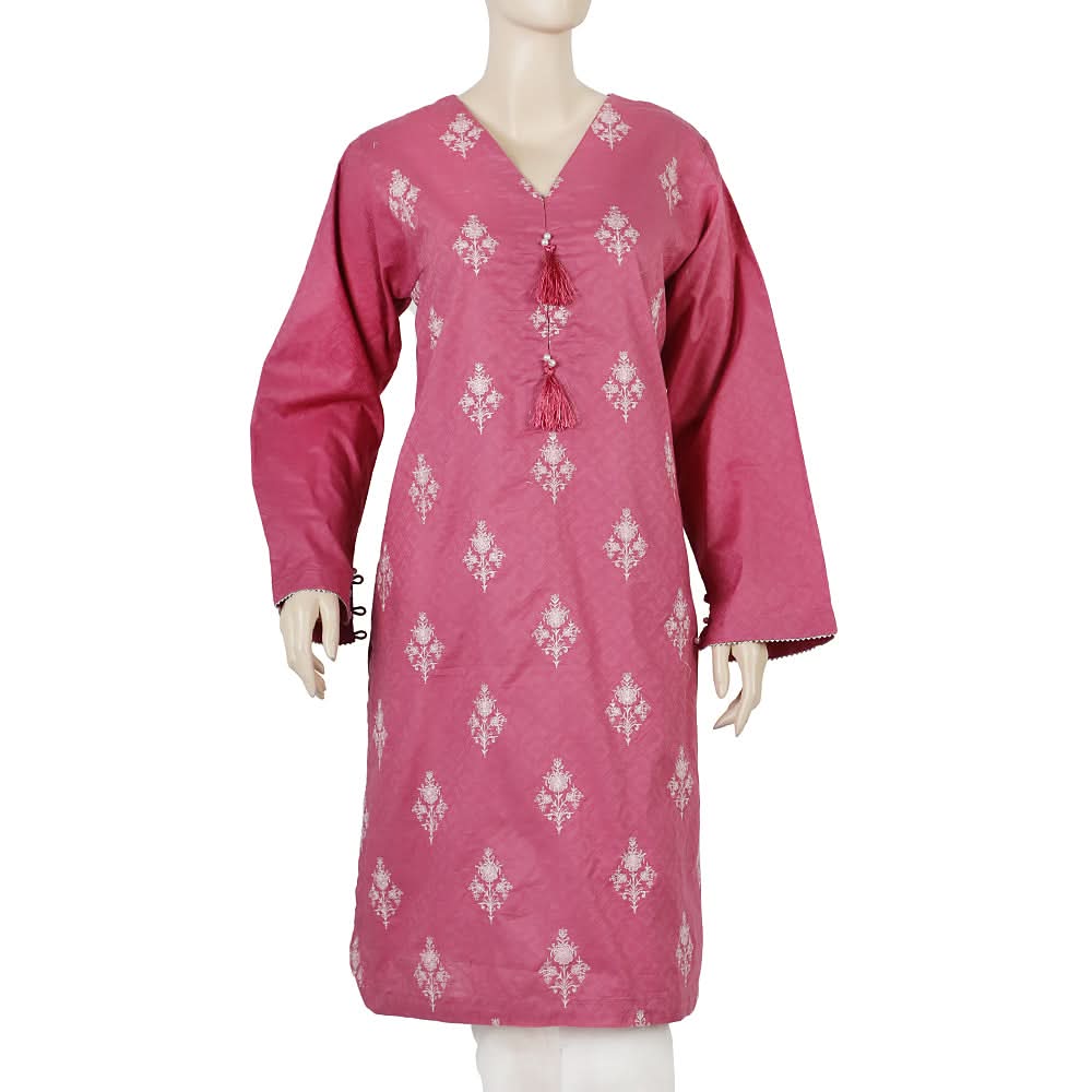 Women's Embroidered Stitched Kurti - Pink, Women Ready Kurtis, Chase Value, Chase Value
