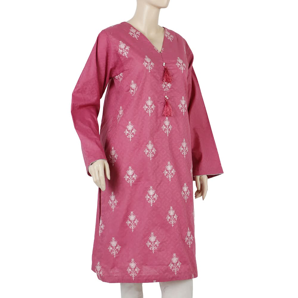 Women's Embroidered Stitched Kurti - Pink, Women Ready Kurtis, Chase Value, Chase Value
