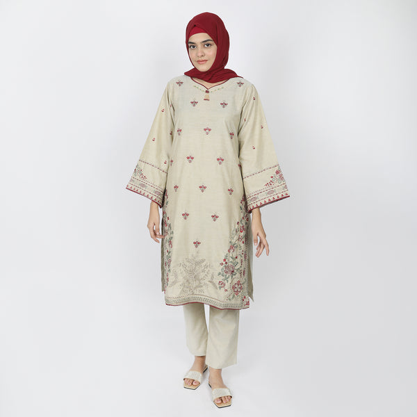 Women's Chambray Embroidered 2pcs Suit - Green