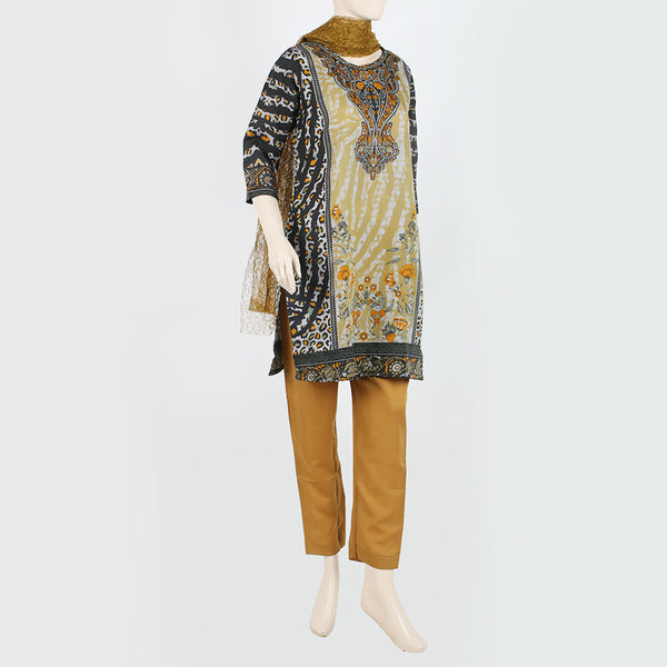 Women's Printed Shalwar Suit - Brown
