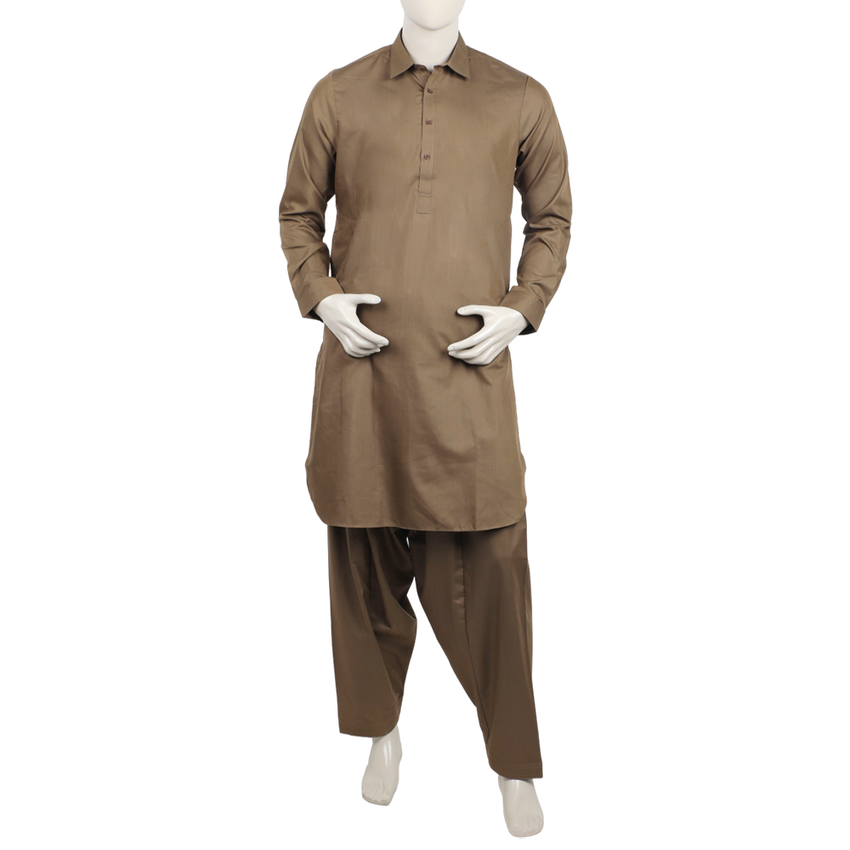 Men's Stitched Shalwar Suit - Light Brown