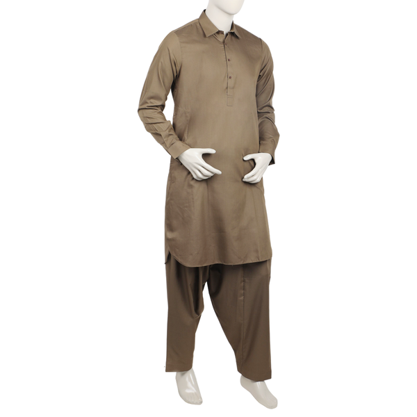 Men's Stitched Shalwar Suit - Light Brown