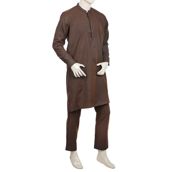 Eminent Men's Embroidered Kurta Pajama Suit - Chocolate