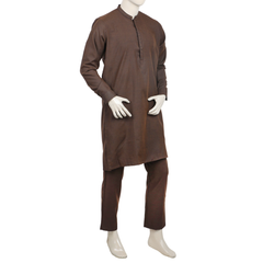 Eminent Men's Embroidered Kurta Pajama Suit - Chocolate