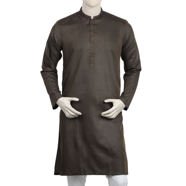 Men's Slim Fit Embroidered Kurta - Dark Brown