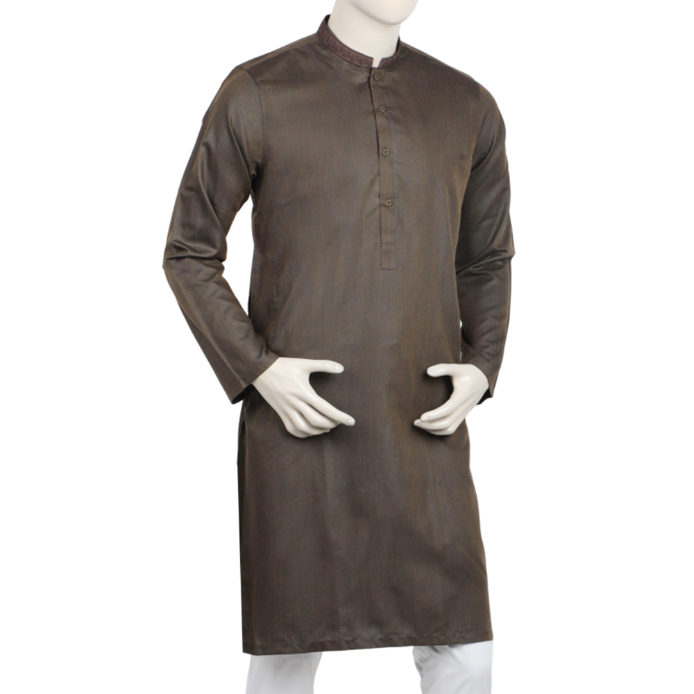 Men's Slim Fit Embroidered Kurta - Dark Brown, Men's Kurtas, Chase Value, Chase Value