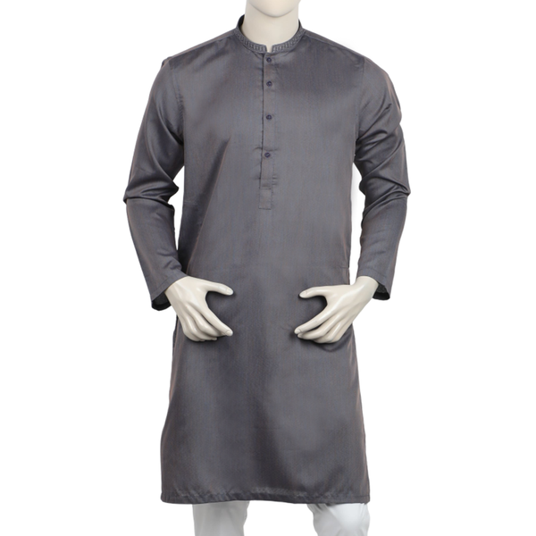 Men's Slim Fit Embroidered Kurta - Slate Grey