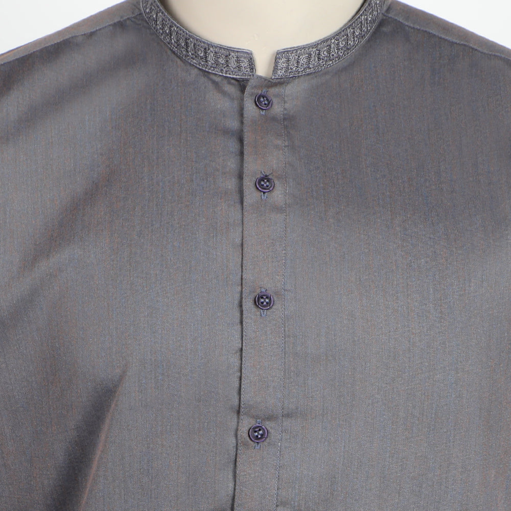 Men's Slim Fit Embroidered Kurta - Slate Grey, Men's Kurtas, Chase Value, Chase Value