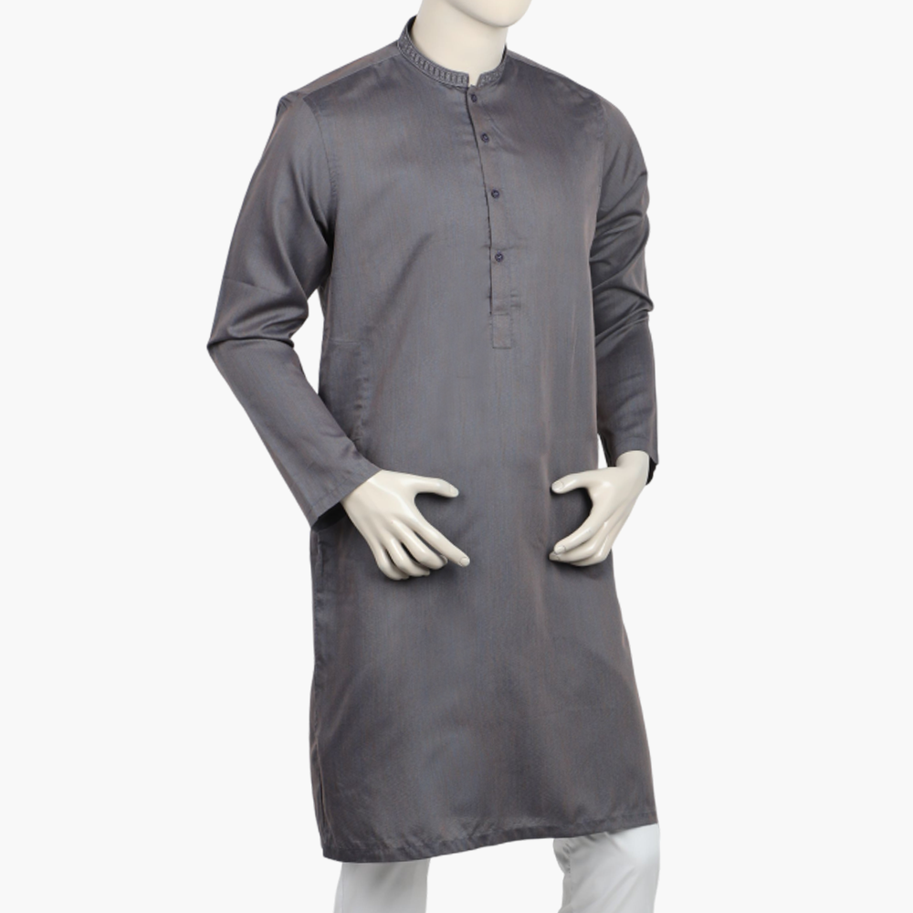 Men's Slim Fit Embroidered Kurta - Slate Grey, Men's Kurtas, Chase Value, Chase Value