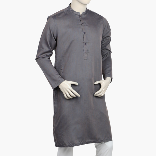 Men's Slim Fit Embroidered Kurta - Slate Grey