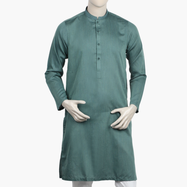 Men's Slim Fit Embroidered Kurta - Sea Green