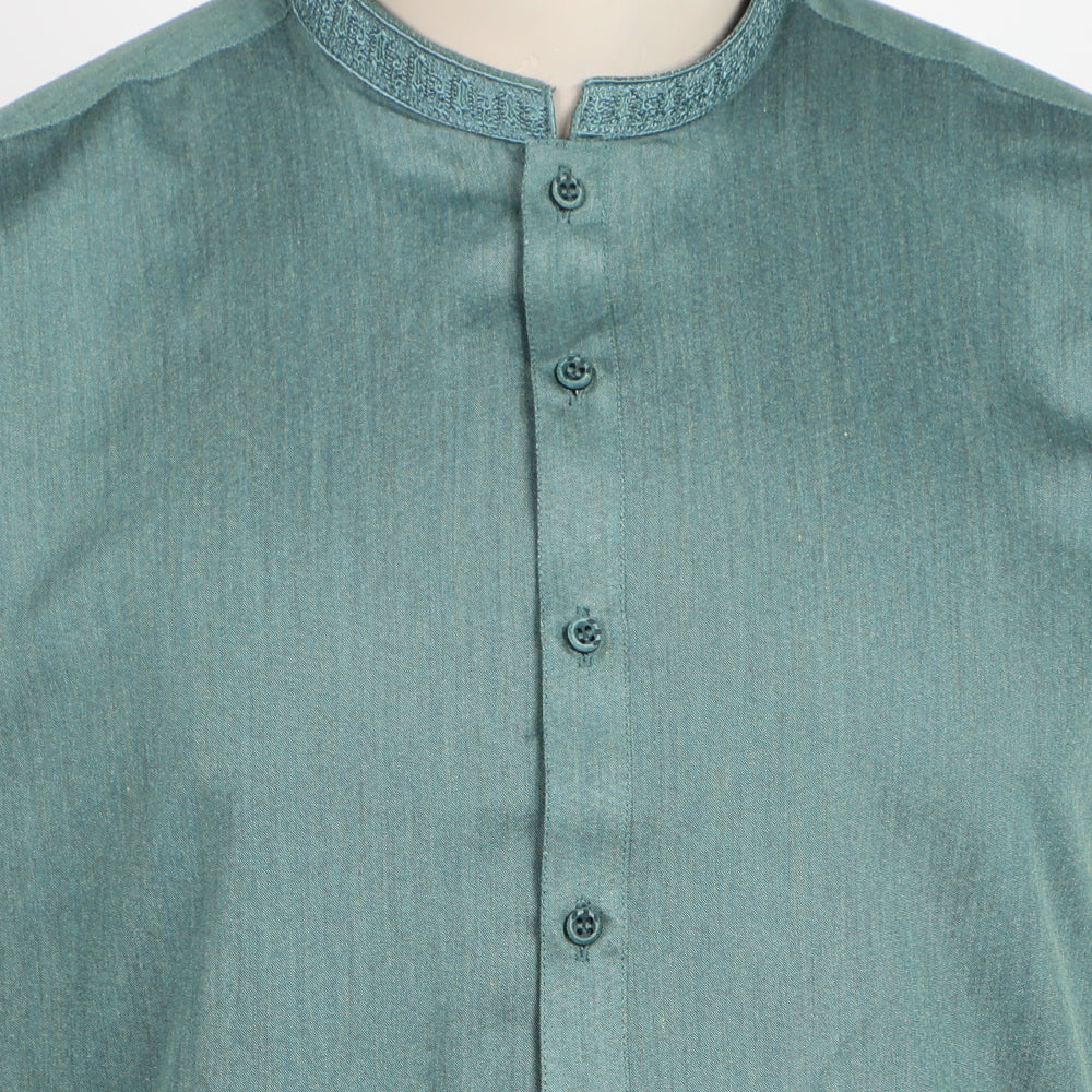 Men's Slim Fit Embroidered Kurta - Sea Green, Men's Kurtas, Chase Value, Chase Value