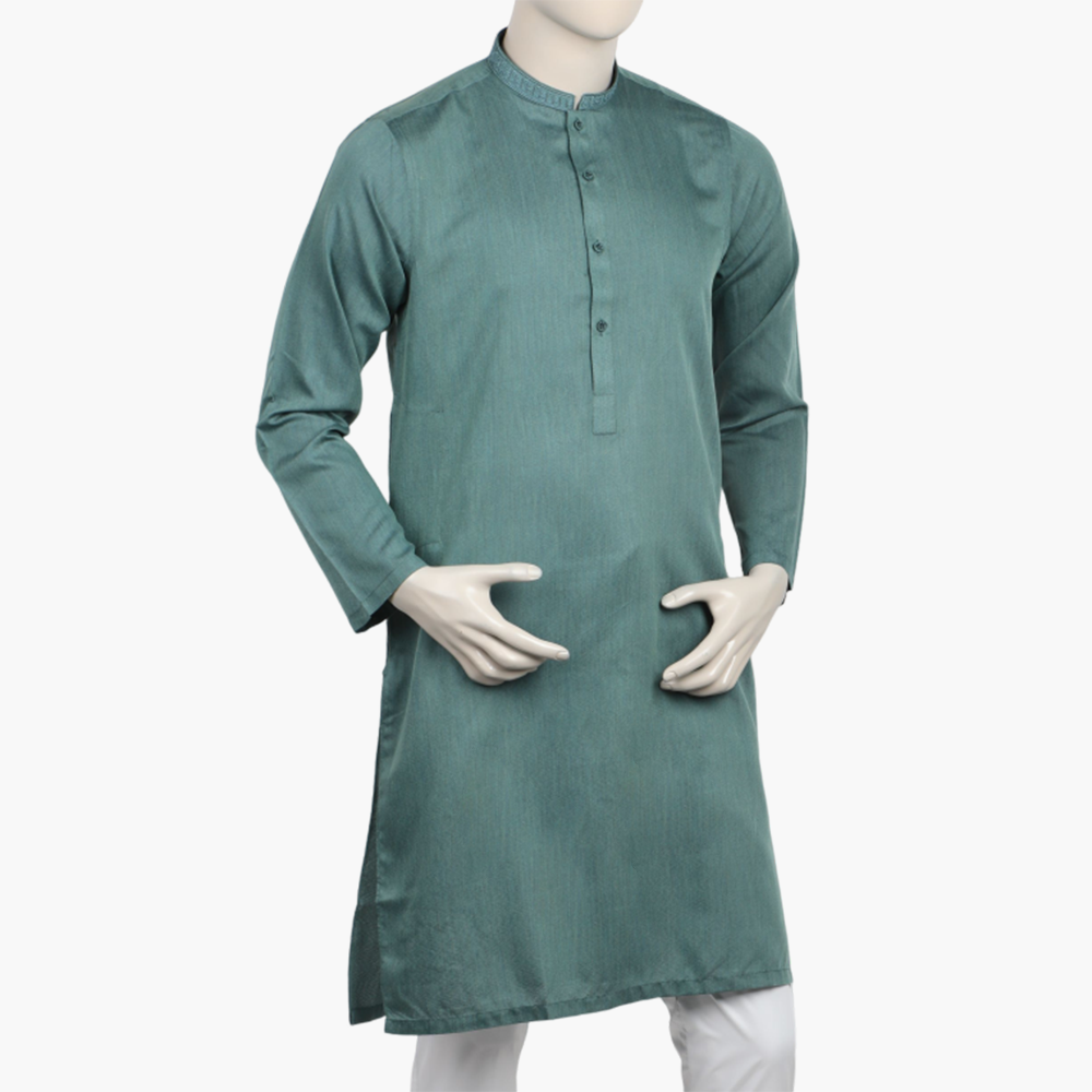 Men's Slim Fit Embroidered Kurta - Sea Green, Men's Kurtas, Chase Value, Chase Value