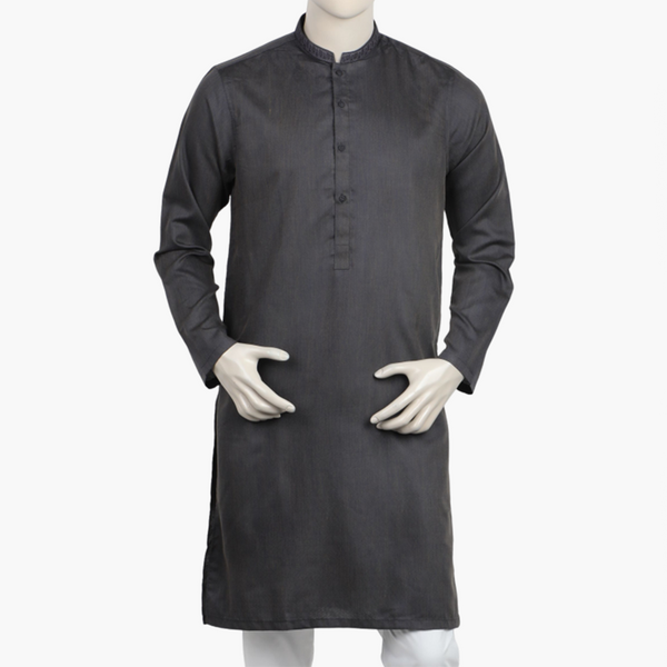 Men's Slim Fit Embroidered Kurta - Charcoal