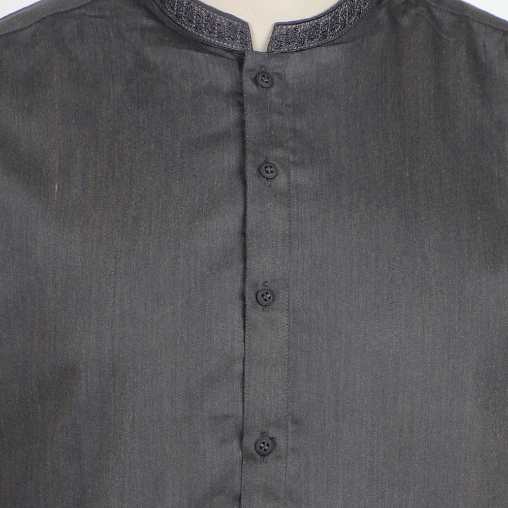 Men's Slim Fit Embroidered Kurta - Charcoal, Men's Kurtas, Chase Value, Chase Value