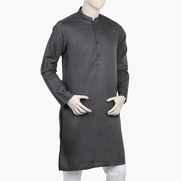 Men's Slim Fit Embroidered Kurta - Charcoal