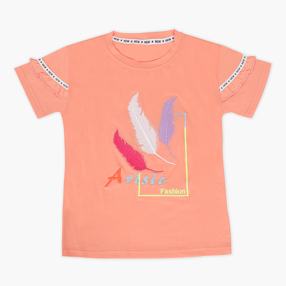 Girls Half Sleeves T-Shirt - Peach, Girls T-Shirts, Chase Value, Chase Value