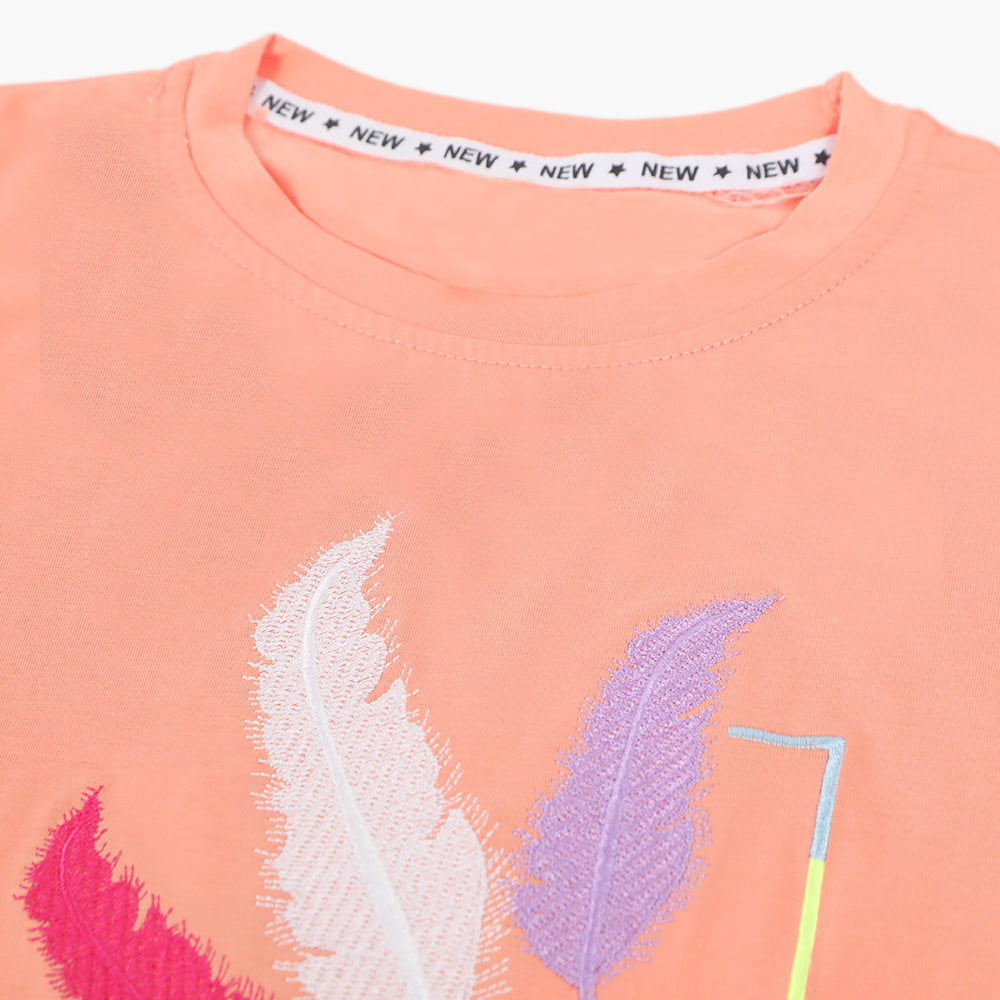 Girls Half Sleeves T-Shirt - Peach, Girls T-Shirts, Chase Value, Chase Value