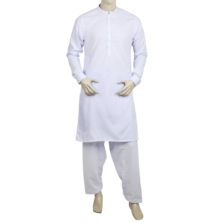 Men's Slim Fit Embroidered Shalwar Suit - White