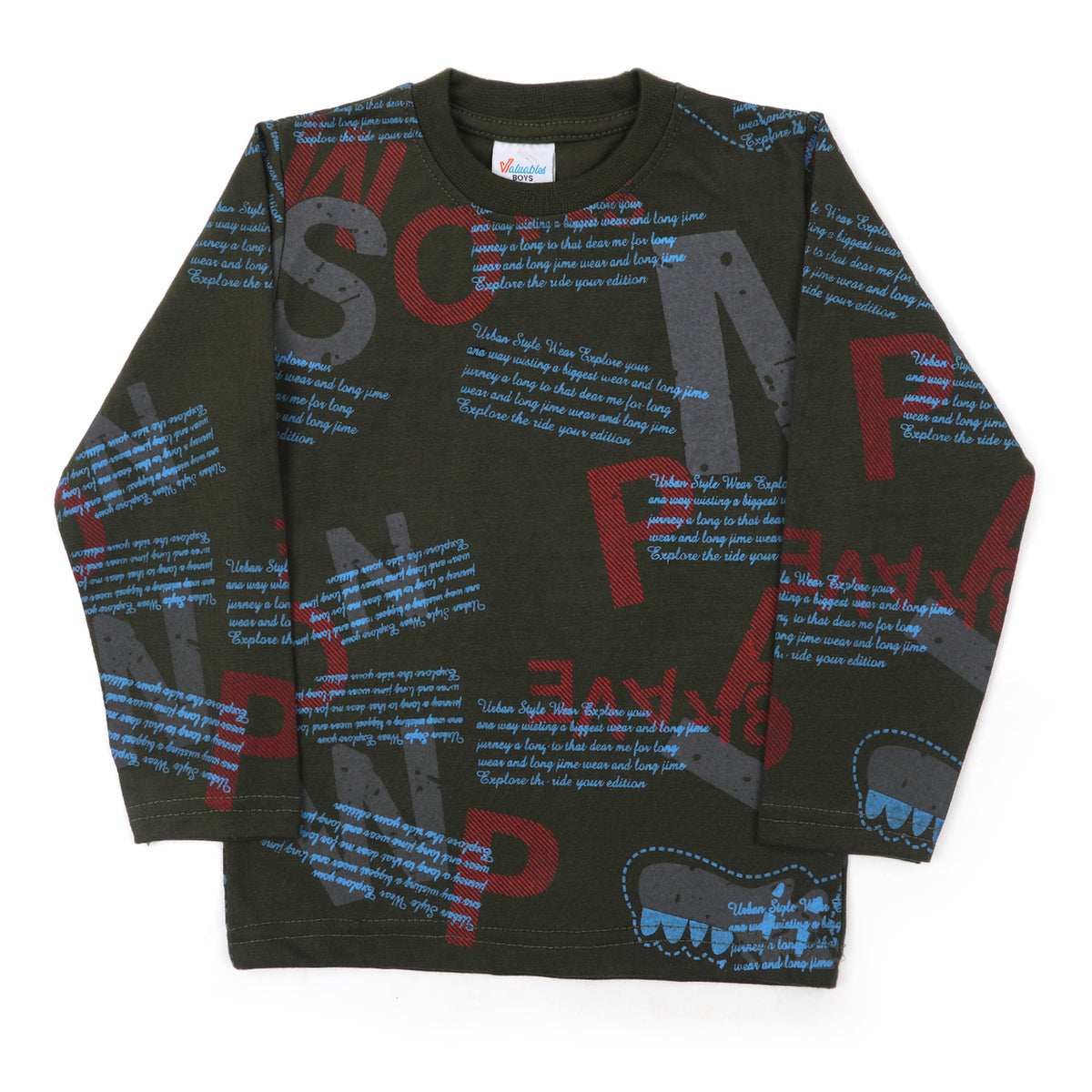 Boys Full Sleeves T-Shirt - Olive, Boys T-Shirts, Chase Value, Chase Value