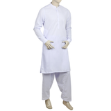 Men's Slim Fit Embroidered Shalwar Suit - White, Men's Shalwar Kameez, Chase Value, Chase Value