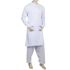 Men's Slim Fit Embroidered Shalwar Suit - White