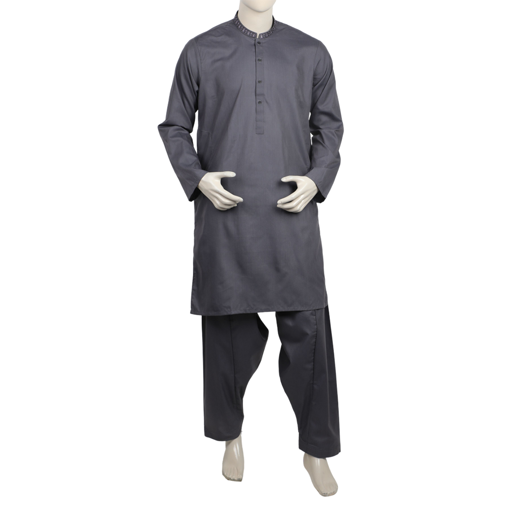 Valuables Men Embroidered Shalwar Suit - Charcoal Grey, Men's Shalwar Kameez, Chase Value, Chase Value