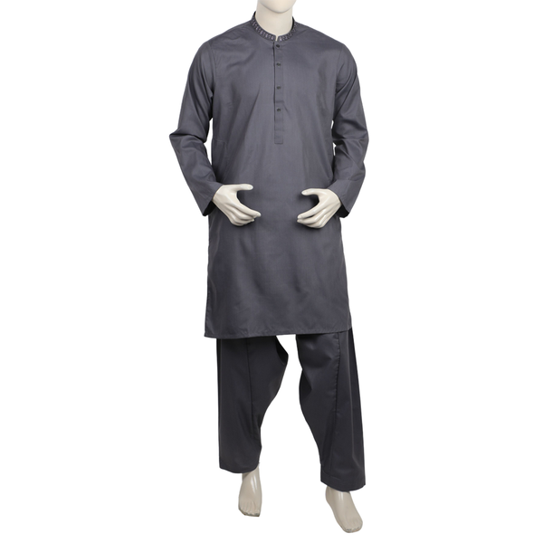 Valuables Men Embroidered Shalwar Suit - Charcoal Grey