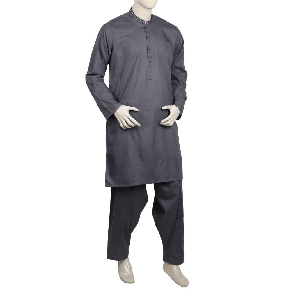 Valuables Men Embroidered Shalwar Suit - Charcoal Grey, Men's Shalwar Kameez, Chase Value, Chase Value