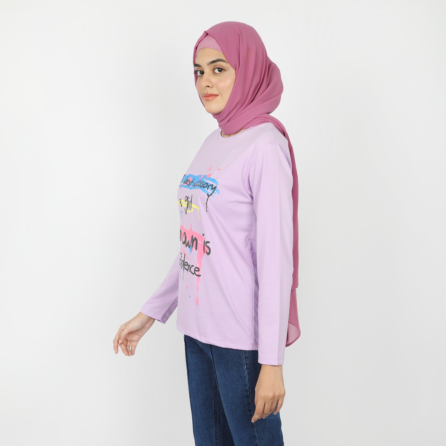 Women's Full Sleeves Printed T-Shirt - Purple, Women T-Shirts & Tops, Chase Value, Chase Value