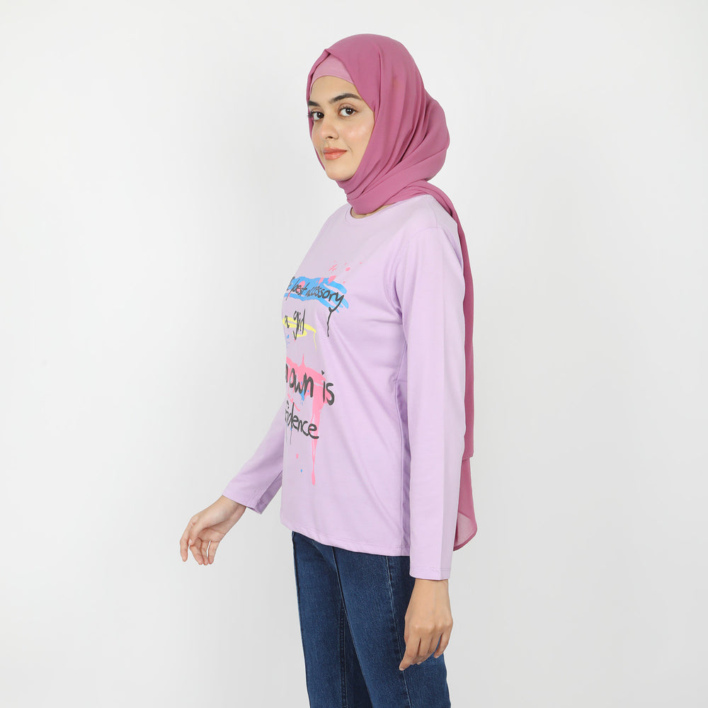 Women's Full Sleeves Printed T-Shirt - Purple, Women T-Shirts & Tops, Chase Value, Chase Value